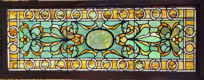 Signed Tiffany and Co. Stained Glass Transom Window