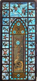 Large Stained Glass Beveled Leaded Glass Floral Design