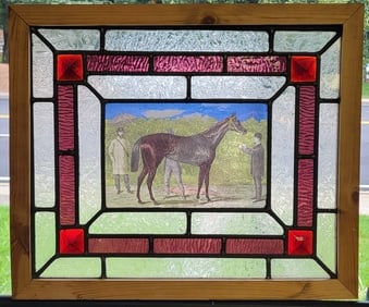Red Jeweled Stained Glass With a Show Horse Middle picture
