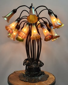 Bronze 18 Lily Table Lamp With Iridescent Shades
