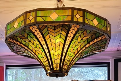 Art Deco Geometric stained glass pendant chandelier