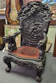 Antique Carved Asian Throne Chair