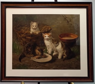 Framed Lithograph of Burmilla Kittens Eating