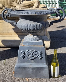 Pair of Cast Fluted Urn With 2 Handles