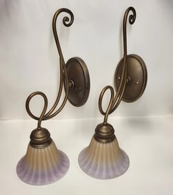 Pair Of Brass Wall Sconces W/ Frosted Glass