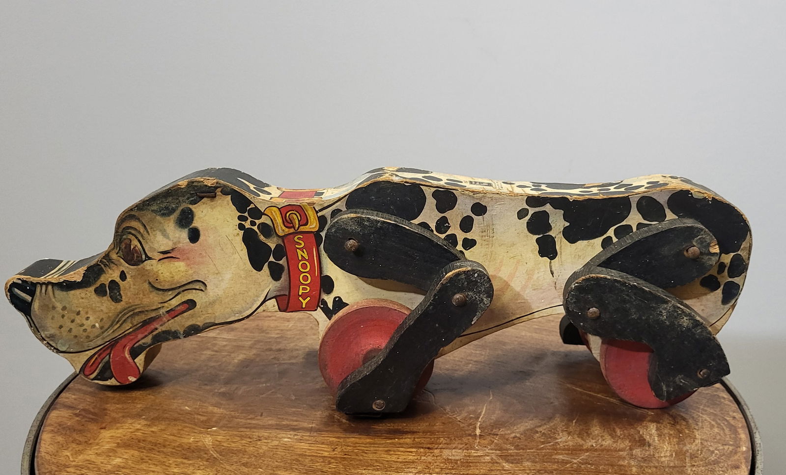 Vintage Fisher Price "Snoopy" Wood Dog Pull Toy: Vintage Fisher Price Barking Snoopy wooden dog pull toy. Circa 1950s 6"h x 16"long