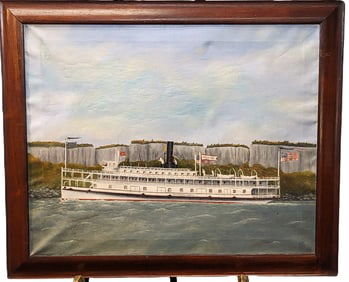 Oil On Canvas "Homer Ramsdal" Riverboat Signed W.G.F 1943