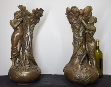 A Pair Of Figural Belle Epoque Signed Martinez Terracotta Vases