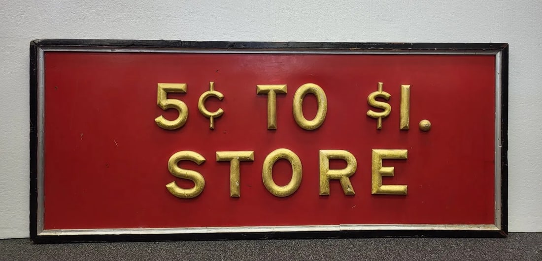 Red With Gold Leaf 5 Cent To $1 Store Hanging Sign (1 of 3)