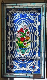Stained Glass window with Floral Urn