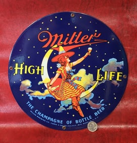Rare Original Porcelain Miller High Life Girl in Moon with Makers Signature on reverse