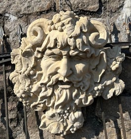 Bacchus Head on cast stone wall mountable
