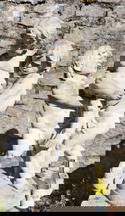 3 Cast Limestone Puti Sculpture Fountain: Fountain in cast limestone with 3 putti. 50" H x 32" W x 20" D