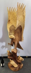 Tall Mother American Eagle Wood Carving