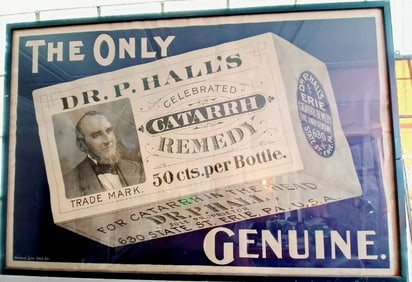 Dr. P. Hall's Framed Advertisement for Catarrh Relief