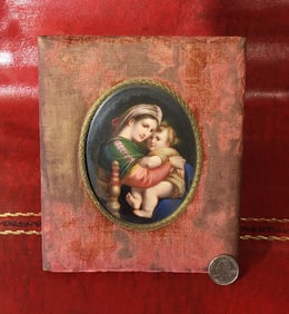 Painted enamel Madonna and Chile, After Raphael.