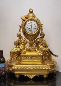 French 19th Century Gilt Bronze Clock. Provenance Milhous Collection.