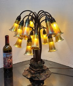 Tiffany Studio 18 Light "Lily" Table Lamp, Shades sign L.C.T Favrile