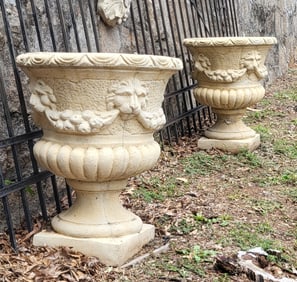 Pair of Large Lion Urns