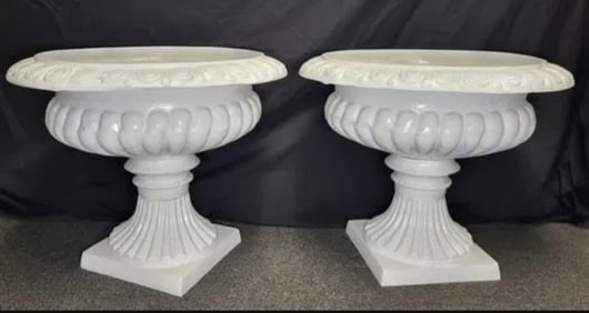 Pair Of White Fluted Urns