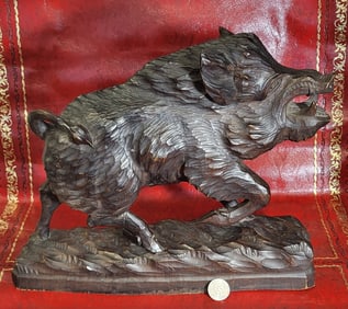 Carved Black Forest Wild Boar Statue
