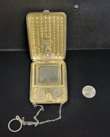 Elgin Silver Plate Coin Purse Compact on Chain Monogram "MLM" Wallet