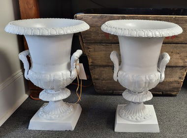 Pair of Italian Glazed Urns, Neoclassical Style in Metal