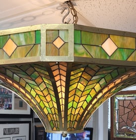 Art Deco Geometric stained glass pendant chandelier