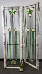 A Pair of Tall Stained Glass Cabinet Doors