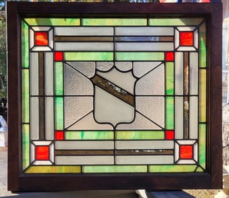Geometric Stained Glass Window Framed