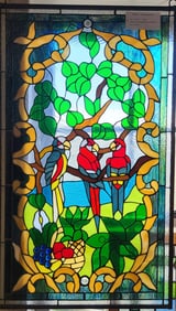 Stained Glass Window with Parrots.