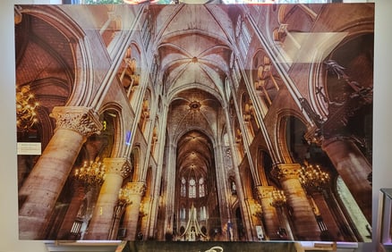 Interior of Notre-Dame Cathedral of Paris Photographer Behind Glass