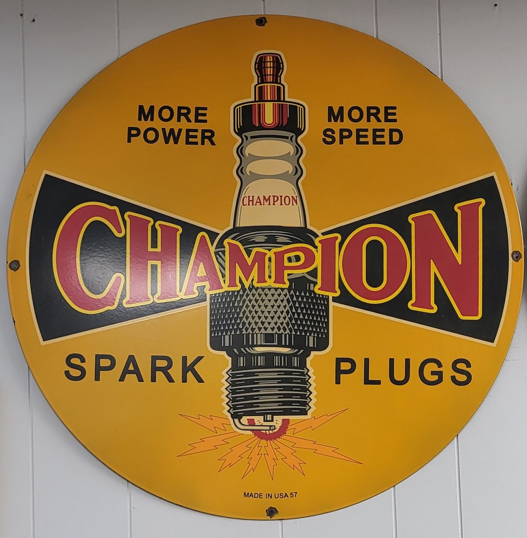 Champion Spark Plugs Enamel Sign, 32" Diameter: Champion Spark Plugs Enamel Sign, 32" Diameter