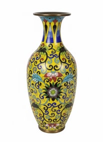 Chinese cloisonne floral vase. 8" H x 3.5" Diameter