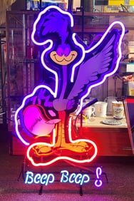 Road Runner, BEEP BEEP Neon Sign, Purple, Red and Light Blue, Glass Tubing