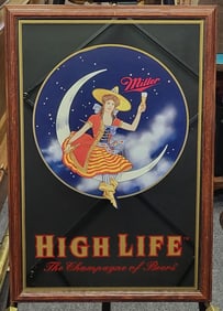 Original Miller High Life girl in the moon pub mirror- Circa 1998. 26" H x 18" W