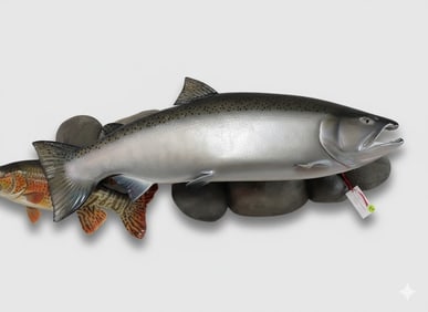 Freshwater Sport Fish, Provenance A. Bruner Estate in Idaho (U.S). 17" H x 46" W x 17" D.