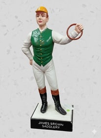 Jockey With Green Shirt Hitching Post in cast iron. 30" H x 18" W x 10" D