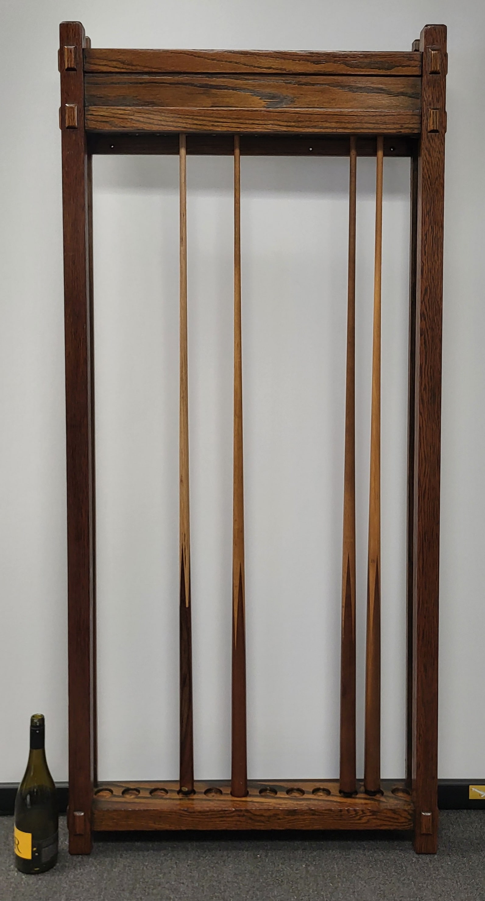 Mission Style 12' Slot Oak Pool Cue Rack (1 of 6)