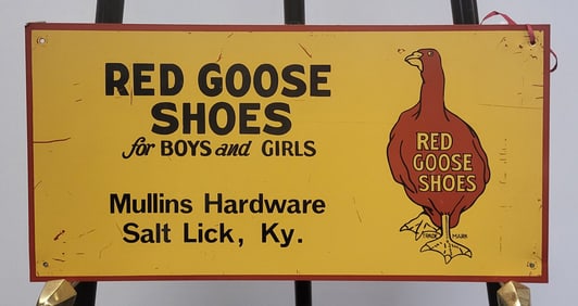 Original Red Goose Shoes for boys and girls metal window sign. 10"h x 20"w