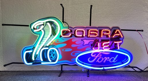Ford Cobra Neon Sign, Green, Blue and Red, Glass Tubing. 19" H x 35" W