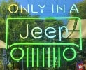 Jeep Service Advertising Sign, Green and Yellow, Glass Tubing.
