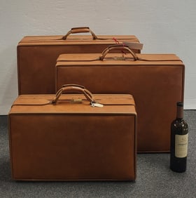 Set of 3 Leather Hartman Suitcases. 19" H x 26" W x 8.5" D, Biggest