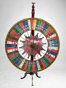H.C. Evans & Co. Gambling Wheel, 60" diameter wood wheel with glass mirror center, made by H.C.