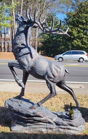 Life Size Bronze Copper Patina, Elk on the rocks. 85" H x 60" L x 32" W