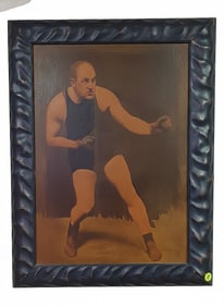 Framed Photograph on Bord of Tommy Burns Canadian Professional Boxer Signed