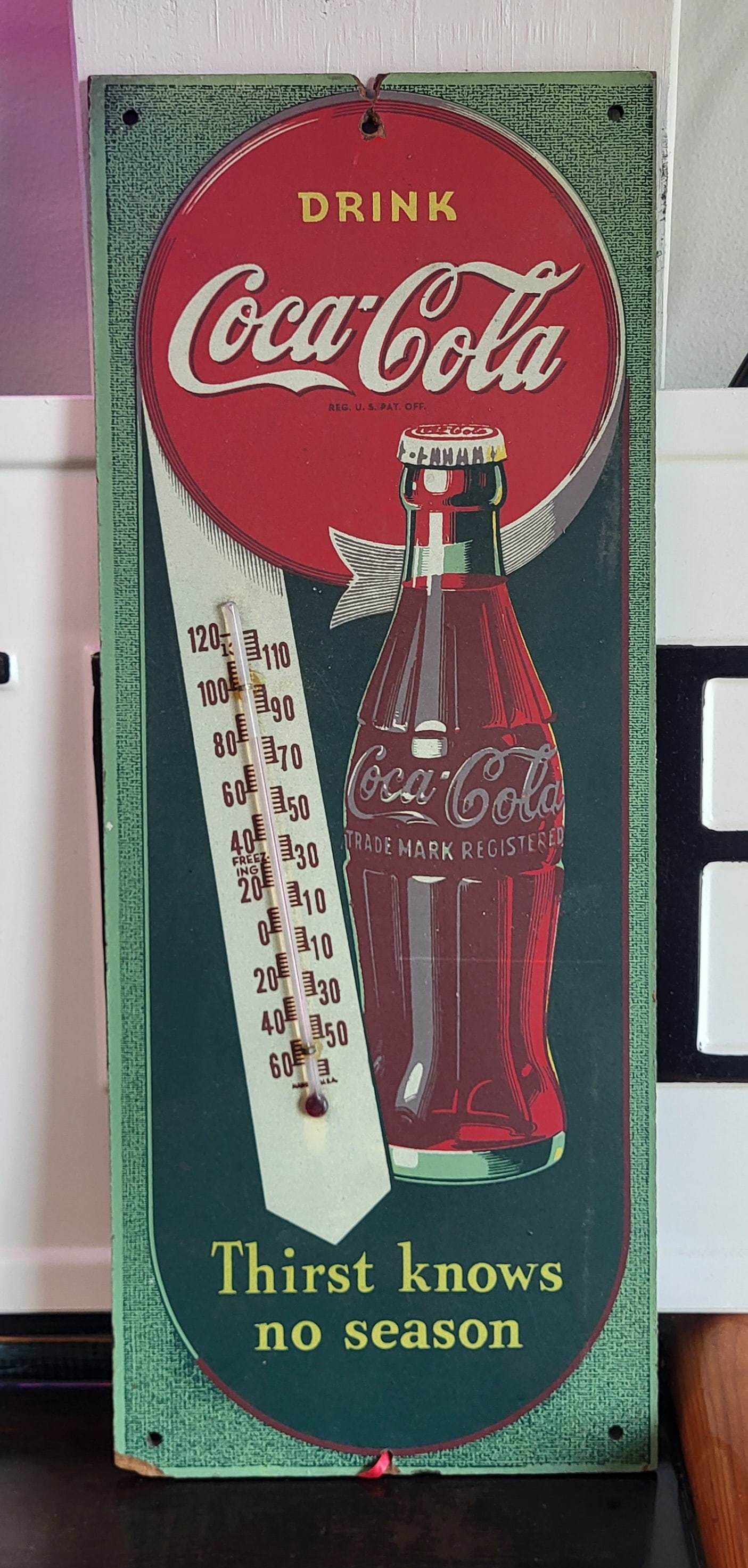 1940'S Coca Cola Masonite Thermometer (1 of 3)
