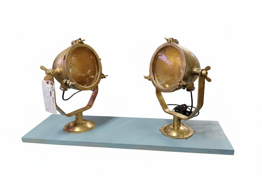 Pair of bronze ship lights circa 1940. They can be mounted as sconces or post lights. Eash 14"H x (1 of 4)