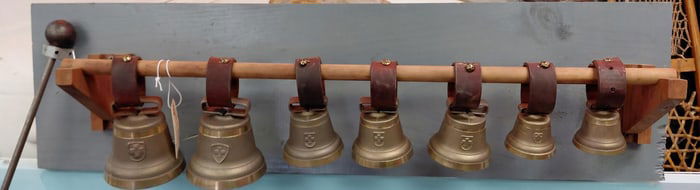 Set of antique Swiss sleigh bells in bronze .  10'H x 25"W