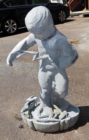 Antique English lead garden fountain with a figure representing young Zeus.  28"H x 14"W